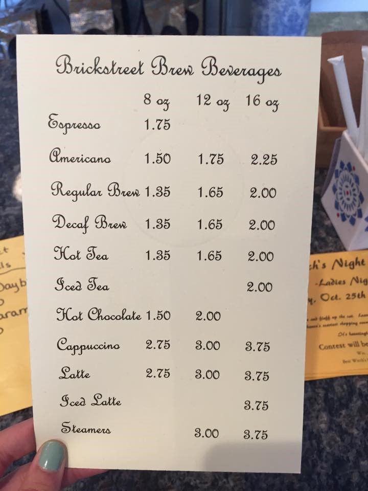 Brickstreet Brew menu. Photo credit: Sarah Goetze