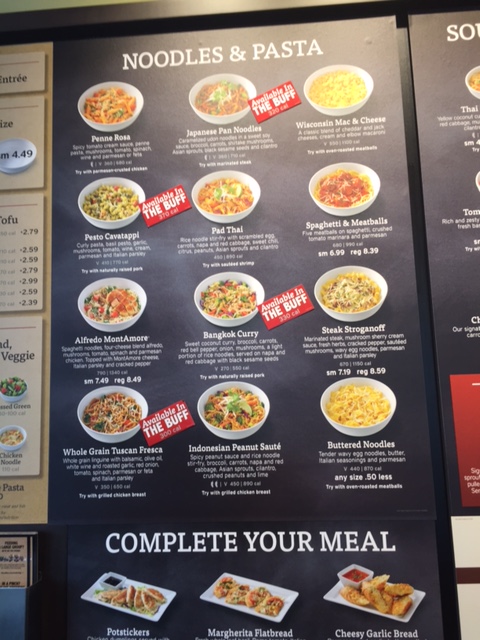 Pasta menu choices offered. Photo Credit Sarah Goetze