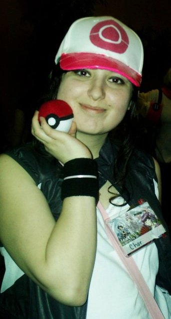 Charessa Sistek showing off her poke-a-ball at a local convention.